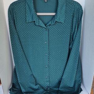 Adrianna Papell Teal Polka Dot Blouse